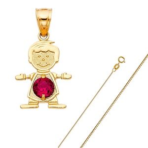 14K Yellow Gold July Birthstone CZ Boy Pendant